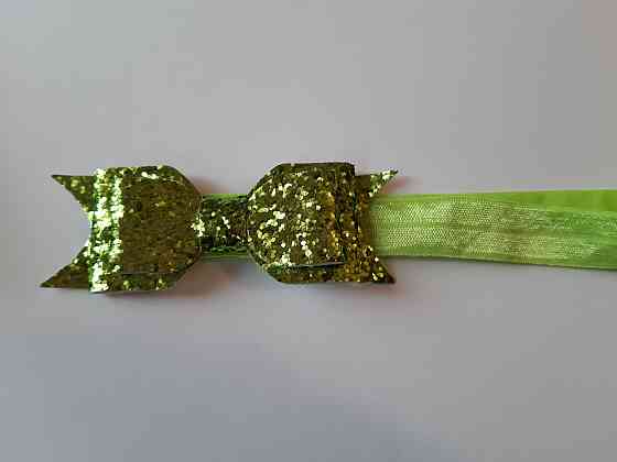 Пов'язка дитяча з блискітками салатова - розмір універсальний (на резинці), бантик 9см Київ