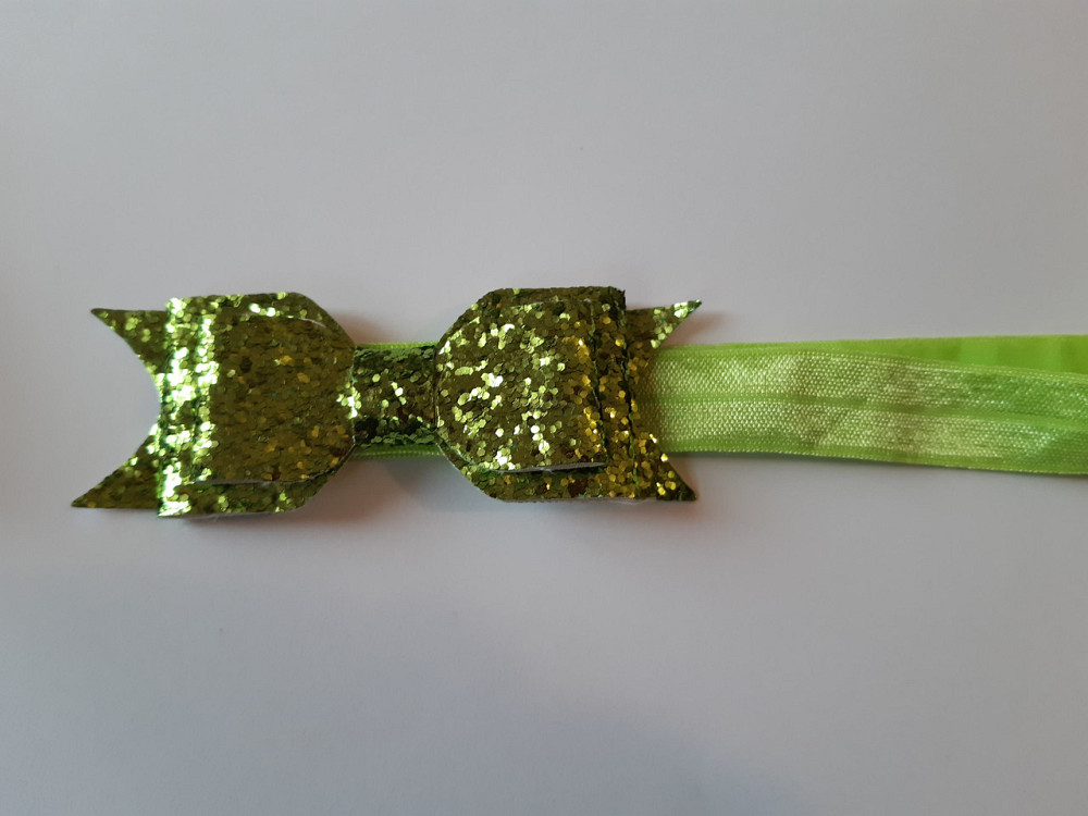 Пов'язка дитяча з блискітками салатова - розмір універсальний (на резинці), бантик 9см Київ - фото 1