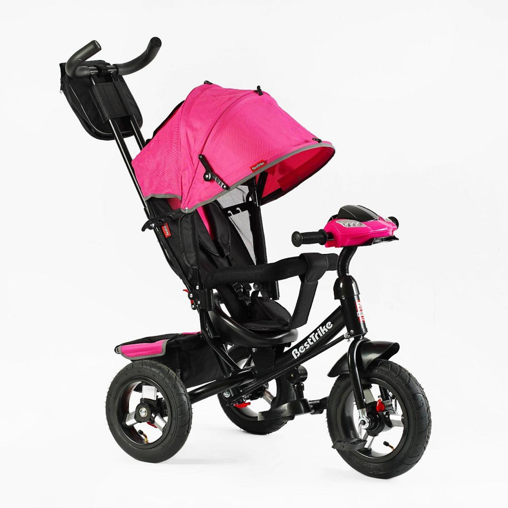 Велосипед триколісний Best Trike з батьківською ручкою надувні колеса Рожевий (33-908) Чернігів - фото 1
