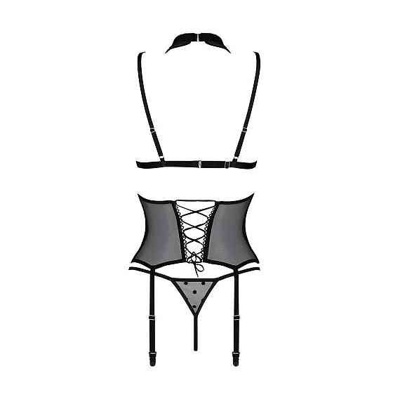 Корсет з відкритими грудьми Passion DOMINICA CORSET S/M black, пажі для панчіх, стрінги Sex Aura Київ