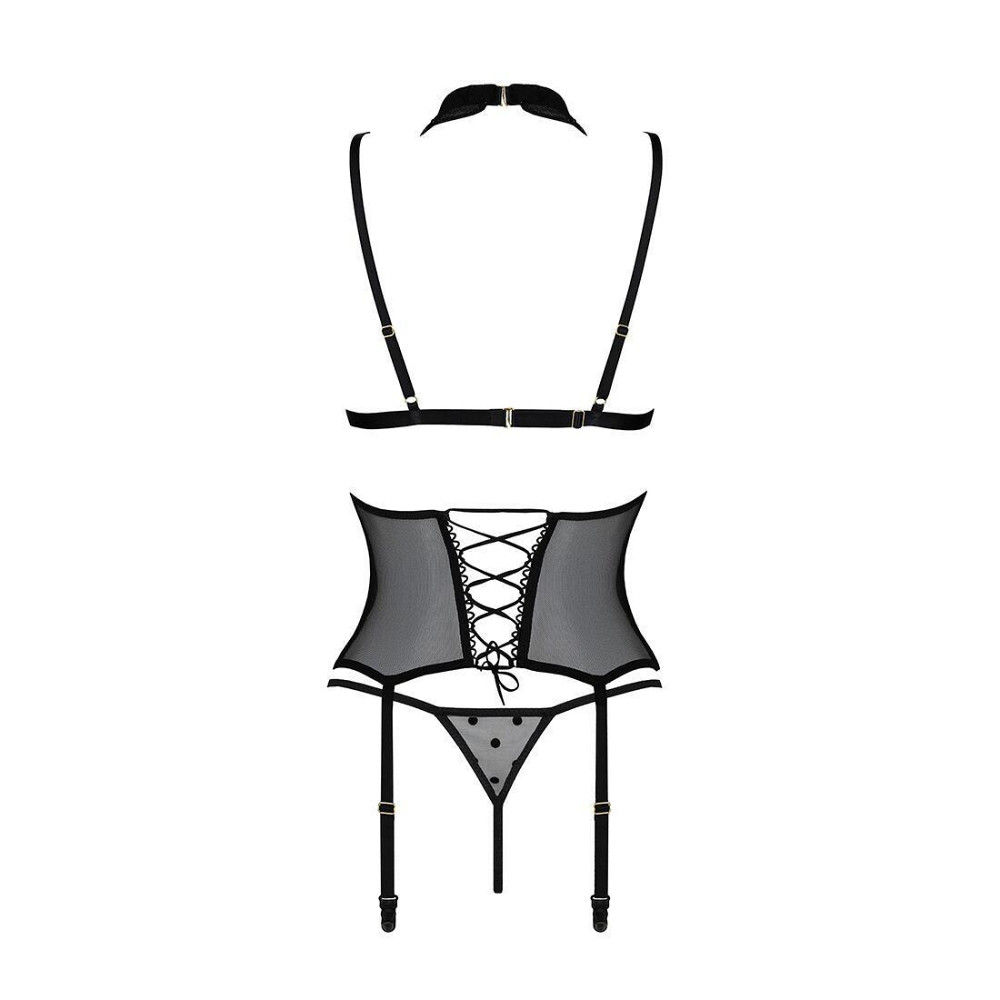 Корсет з відкритими грудьми Passion DOMINICA CORSET S/M black, пажі для панчіх, стрінги Sex Aura Київ - фото 4