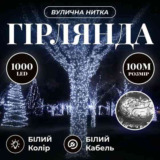 Гірлянда Різдвяна фея вулична 100 м 1000 LED білий провід Білий CF1000L100MWW Київ