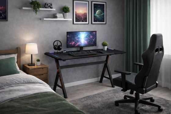 Стіл геймерський Кібертон, чорний/карбон з LED Дніпро