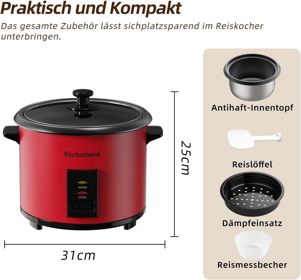 Рисоварка Eamoment ERC-10CRD1.8L Красная 1.8 л 700W с пароваркой антипригарная чаша 1-10 порций авторазогрев Киев - изображение 3