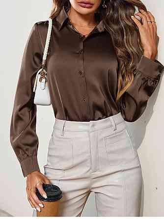 Женская базовая рубашка на пуговицах из шелка Армани Шоколад, 46/48 Одесса