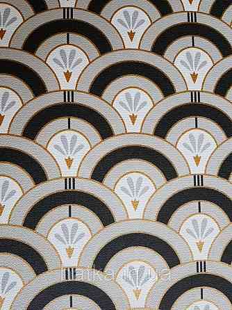 Шпалери вінілові Lutece Melody 51197109 геометрія напівкруги смуги фігури чорні бежеві білі золотисті Київ