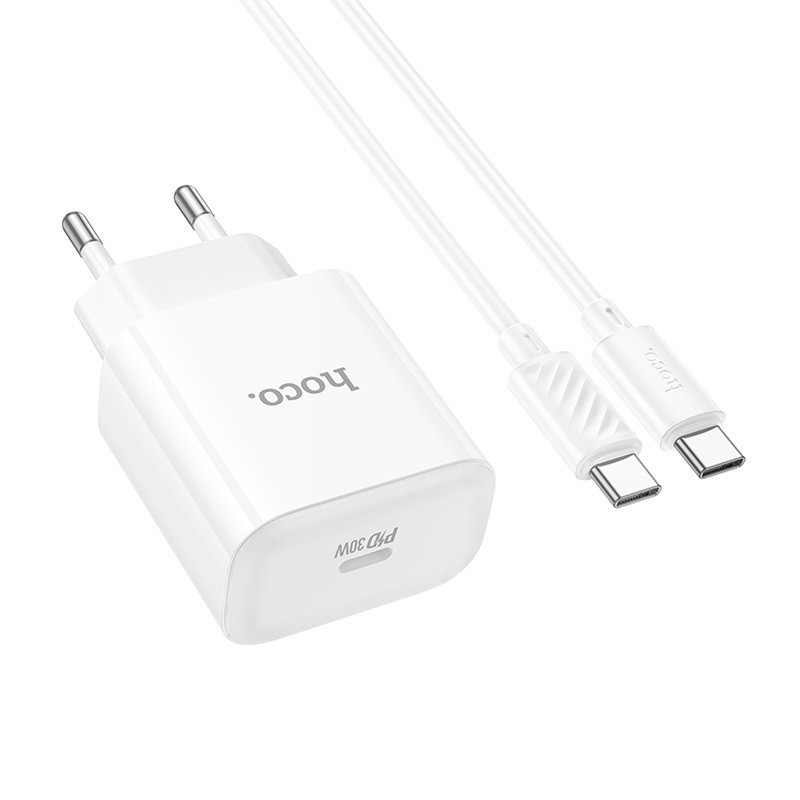 Мережевий зарядний пристрій з кабелем HOCO C76A Pro Majestic single port PD30W charger set (Type-C to Type-C)(EU) White Одеса - фото 4