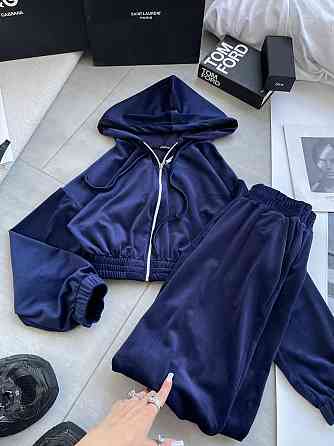 Женский прогулочный оверсайз костюм двойка: кофта и штаны турецкий велюр. Темно-синий Одесса