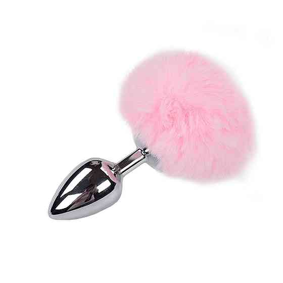Металева анальна пробка Кролячий хвостик Alive Fluffy Plug L Pink, діаметр 3,9 см Sex Aura Київ