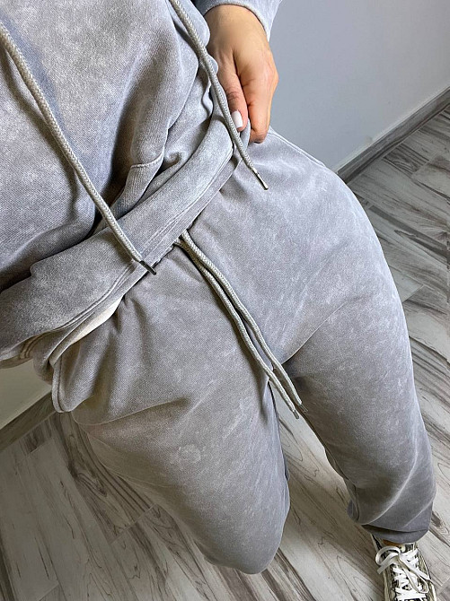 Костюм жіночий Joy One 8899 варений тай-дай спортвний худі з капюшоном брюки джоггери на резинці сірий, сірий, L Київ - фото 19