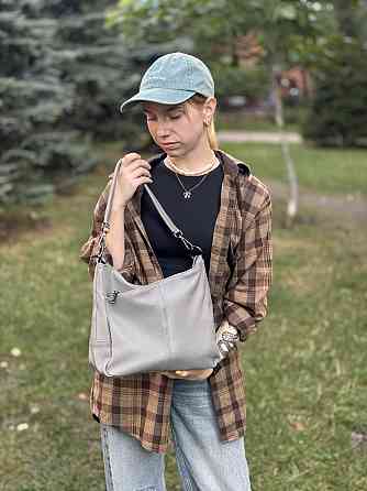 Жіноча сумка з двома ремінцями із натуральної шкіри Vintage 23054 Сірий Київ