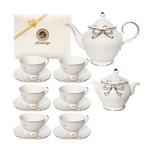 Сервіз чайний Білий бант 14 предметів (ч.220мл/блюдце d15,5см*6шт + чайник 500мл + цукорниця 350мл) 1805 S&T Житомир - изображение 1
