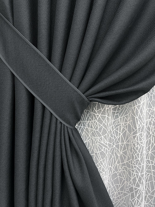 Комплект штор VR-Textil Льон Мішковина 150х270 2шт і Тюль 600х270 1161ш-1672т Графітовий з білим 71-163/5 Київ - фото 4