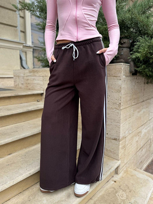 Женские стильные теплые штаны оверсайз с лампами флис,, polar’’ Шоколад, 46/48 Одесса - изображение 1