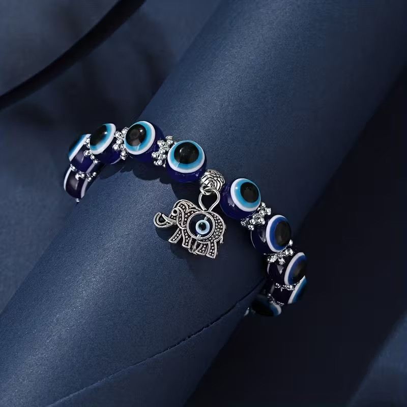 Браслет-оберіг від злого ока з намистинами та підвіскою слон Київ - фото 2