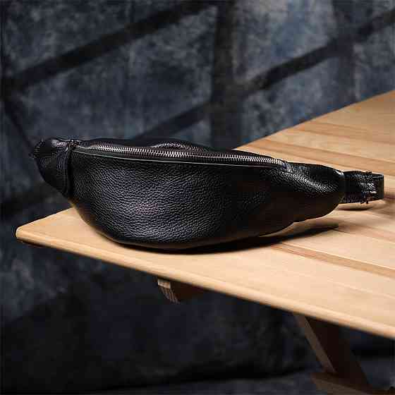 Отменная сумка бананка из зернистой натуральной кожи Shvigel 23145 Черный Киев