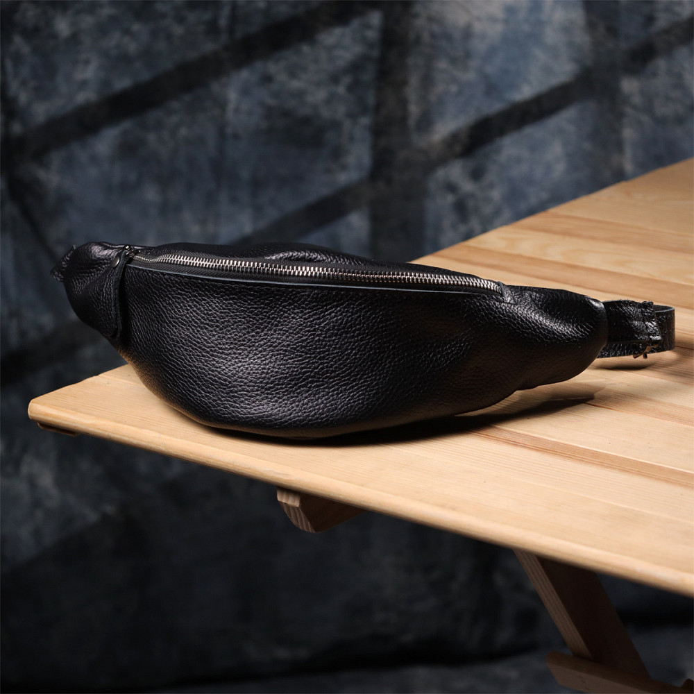 Відмінна сумка бананка із зернистої натуральної шкіри Shvigel 23145 Чорний Київ - фото 3