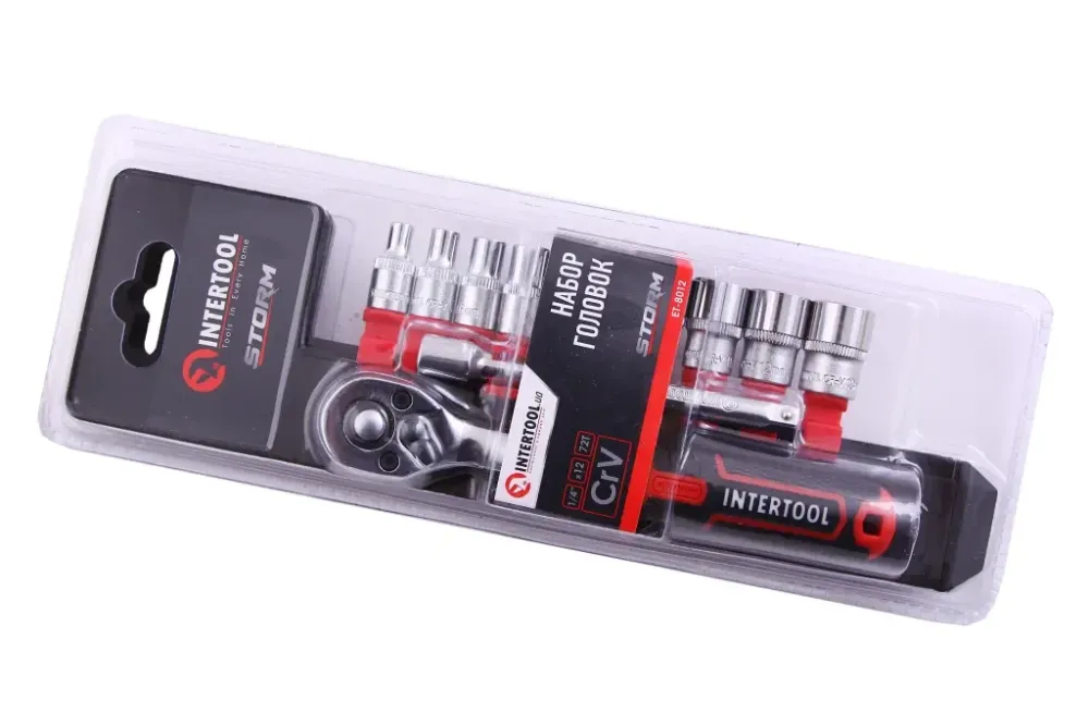 Набір голівок 1/4 6-г. 12 ед. Intertool Storm 4-13м з трещетою і удовою. Вінниця - фото 1