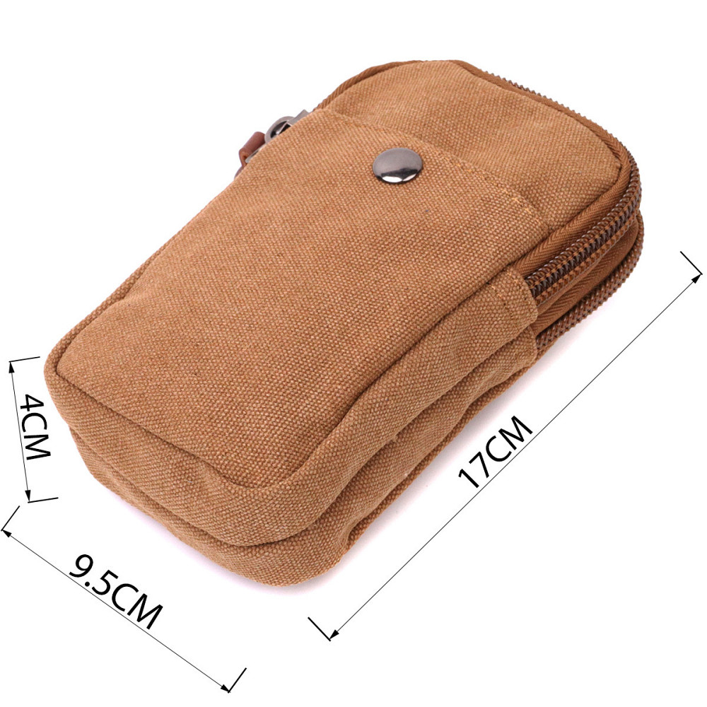 Добротная сумка-чехол на пояс с металлическим карабином из текстиля Коричневый (Vintage) Киев - изображение 7