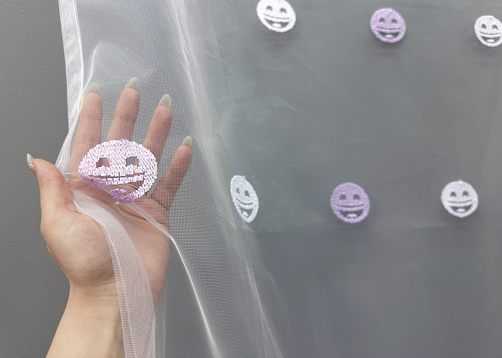 Тюль VR-Textil 1573т Фатин з вишивкою Смайлики Білий з бузковим 350х270 см (42-0977) Київ - фото 4