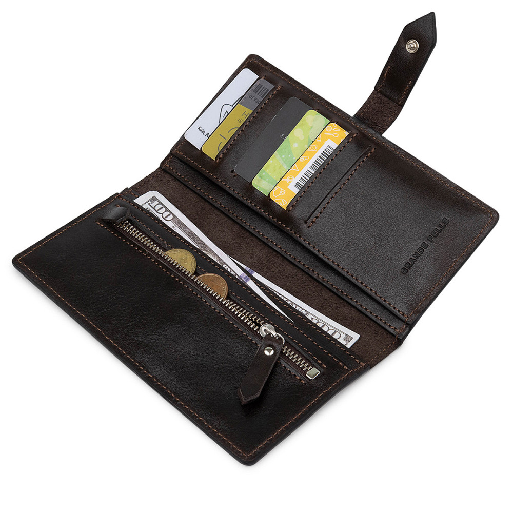 Кожаное мужское глянцевое портмоне GRANDE PELLE 11517 Коричневый Киев - изображение 6