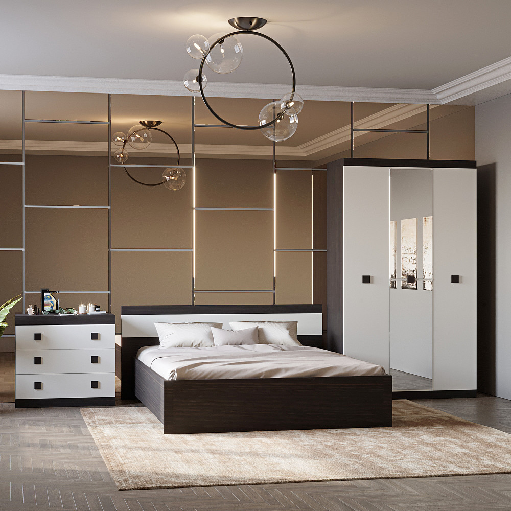 Спальня Соната Эверест Комплект 13 (модульная - 3 элемента) венге темный + белый (DTM-2617) Львов - изображение 1