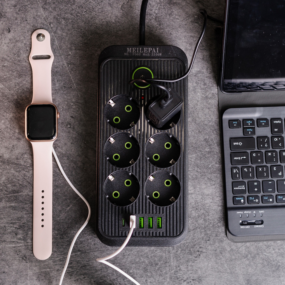 Yiwu Мережевий фільтр 3 м подовжувач F06U на 6 розеток 4 USB 1 Type-C та кнопкою відключення Чо Коломыя - изображение 2