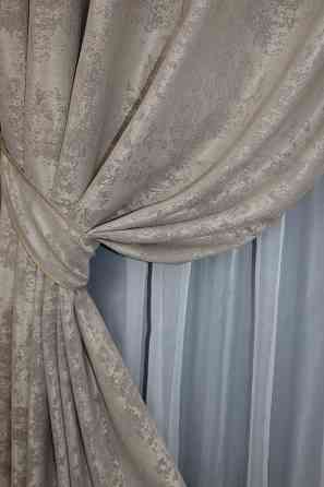 Комплект штор на люверсах VR-Textil Жаккард Sultan YL № 1206ш Серо-бежевый 150х250 см 2 шт (37-0076) Киев