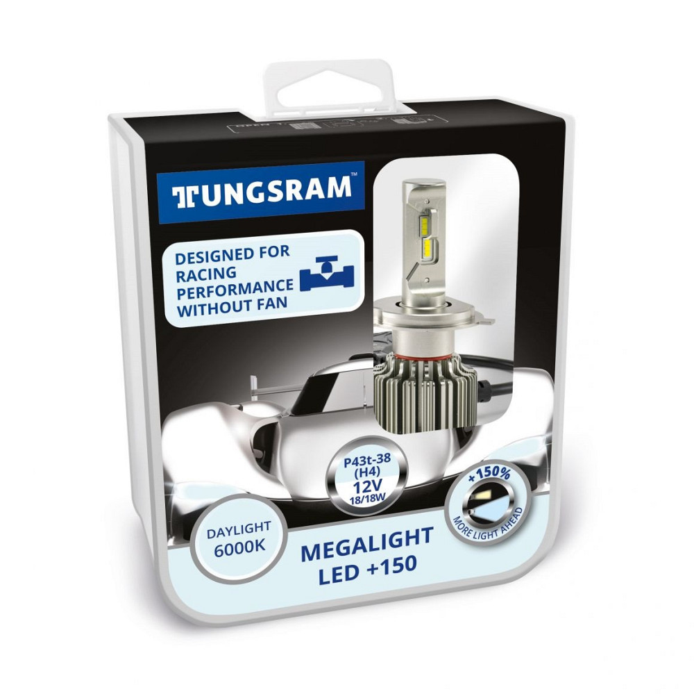 Комплект світлодіодних ламп Tungsram Megalight LED + 200 12 V H4 24 W 6000 K (2 шт./коробка) Харків - фото 1