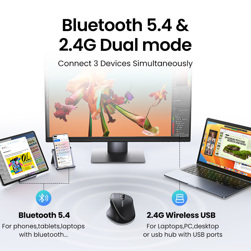 Маніпулятор миша бездротова UGREEN M751 Multi-mode Wireless Mouse Black Одеса - фото 9