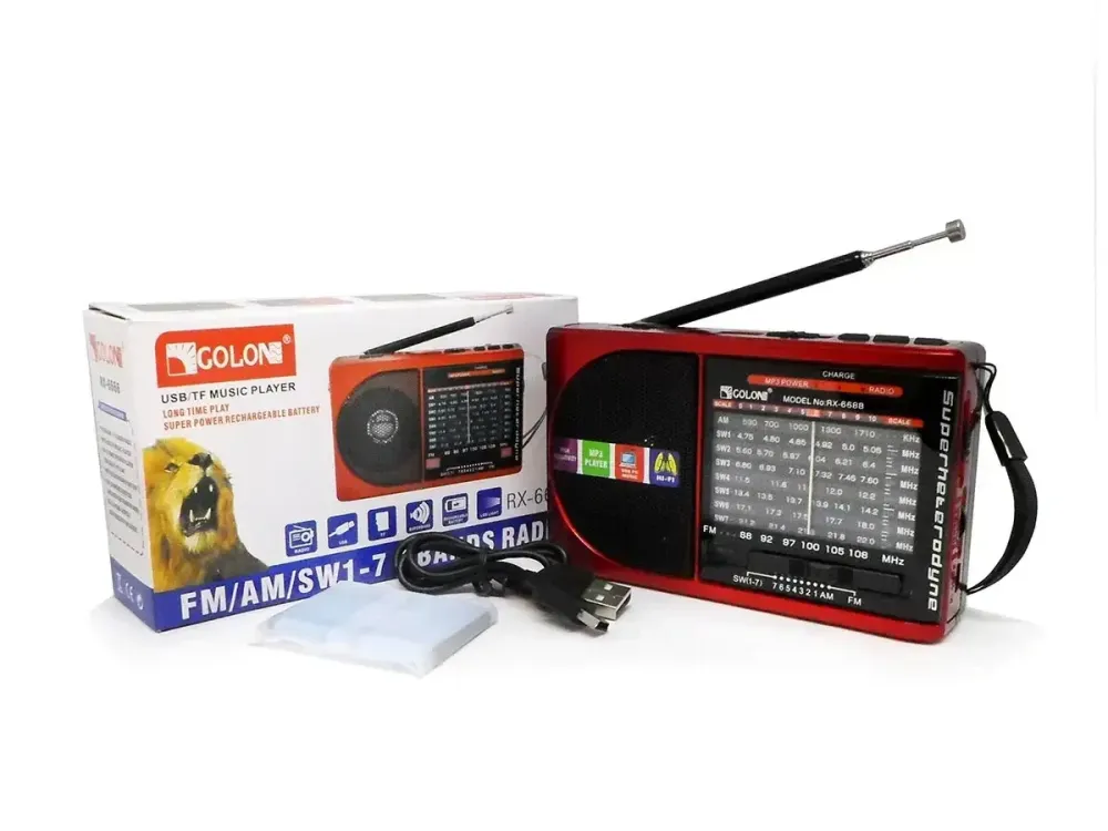 Радиоприемник Golon с LED фонариком, TF/USB, FM/AM/SW, аккумулятор и батарейки, портативное радио Одесса - изображение 1