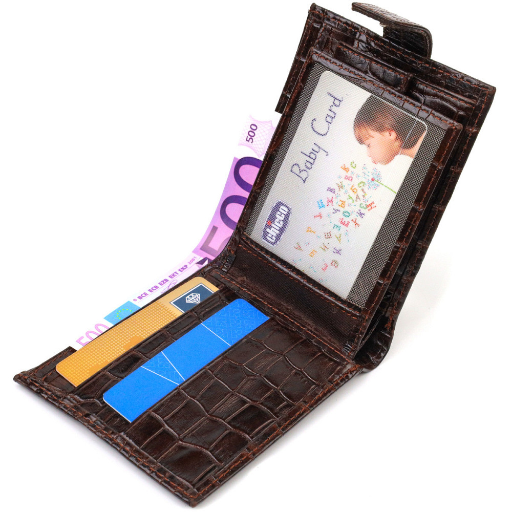 Функціональний горизонтальний гаманець для чоловіків з натуральної шкіри з тисненням під крокодила CANPELLINI 21885 Коричневий Київ - фото 6