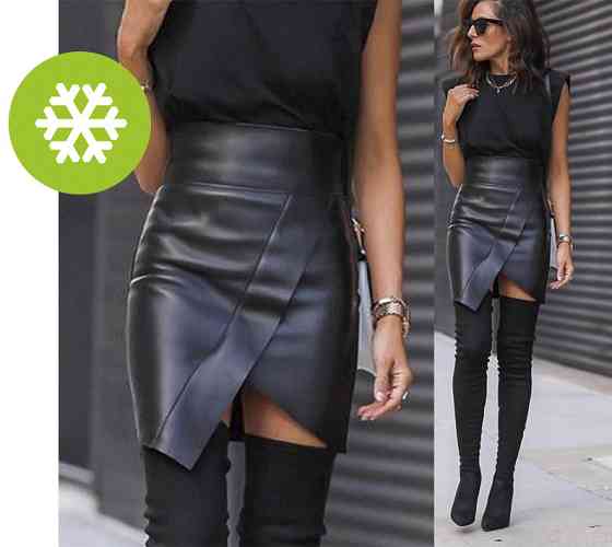 Асиметрична шкіряна спідниця на флісі "Terry" оптом | Розпродаж моделі Київ