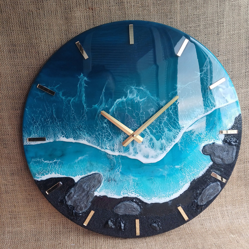 Годинник настінний 50 см з епоксидної смоли ручної роботи Дніпро - фото 1