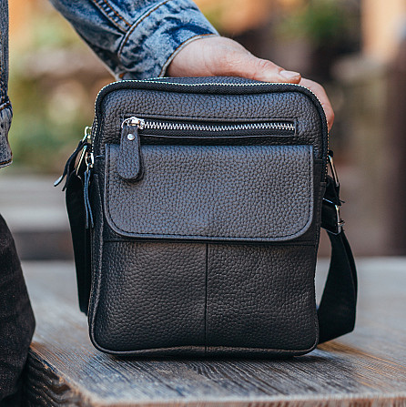 Сумка чоловіча через плече шкіряна чорна Tiding Bag IT-73302 Кам'янське - фото 1