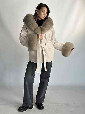 Пончо женское с мехом капюшон и манжеты Пудровый Харьков