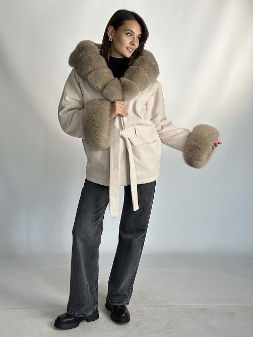 Пончо женское с мехом капюшон и манжеты Пудровый Харьков - изображение 3