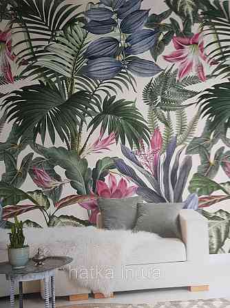 Шпалери вінілові Grandeco One roll one motif 1.59x2.8 панно гілки квіти червоні зелені Київ