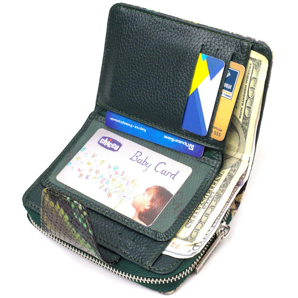 Жіноче фактурне вертикальне портмоне з монетницею на блискавці з натуральної шкіри з тисненням під змію CANPELLINI 21732 Київ - фото 7