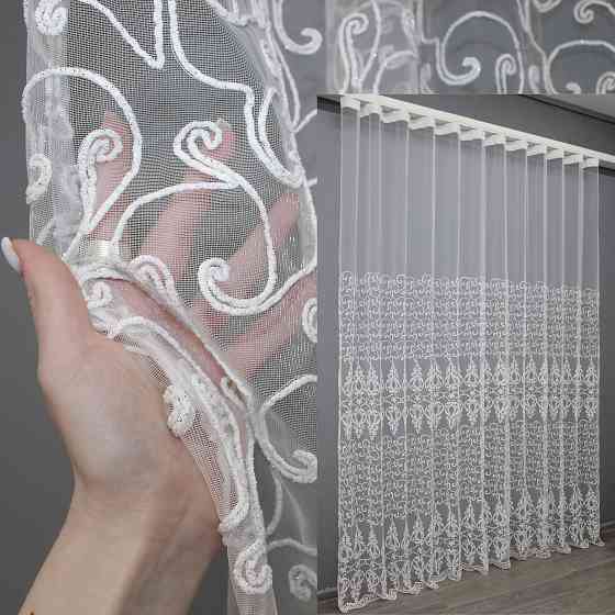 Тюль фатин с вышивкой, цвет белый 1414т Киев