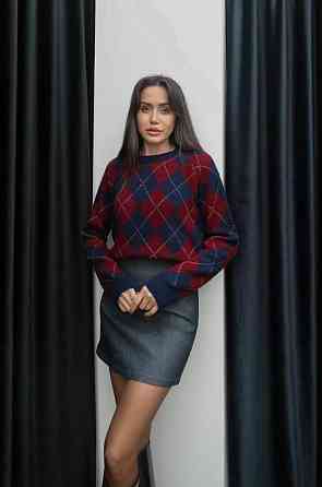 Жіночий светр оверсайз у геометричний принт машинне в'язання Синій Одеса