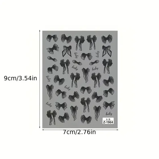 5D рельєфні чорні наклейки для нігтів із бантом – матові самоклеючі декалі Київ