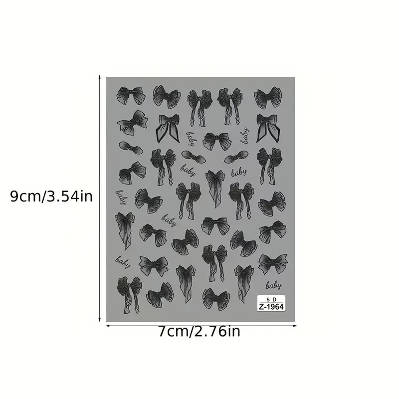 5D рельефные черные наклейки для ногтей с бантом – матовые самоклеящиеся декали Киев - изображение 5