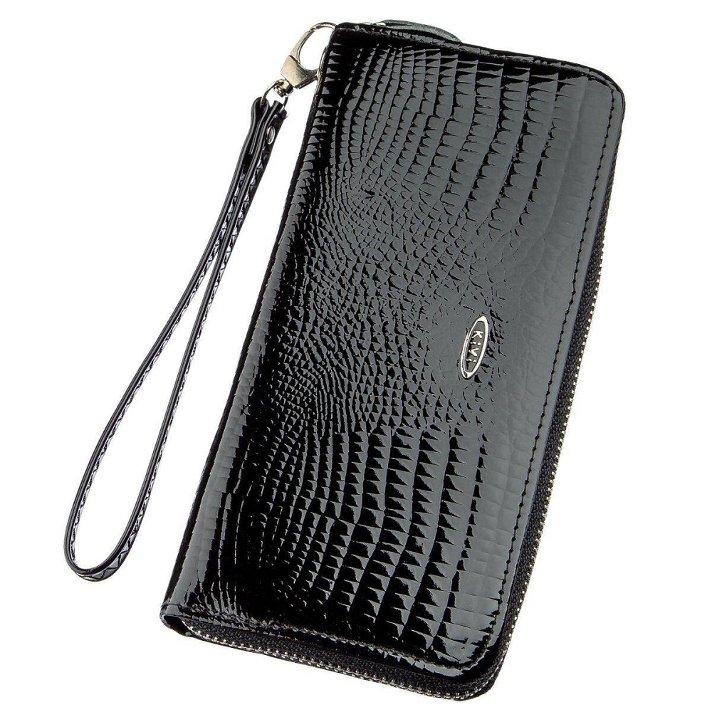 Кошелек женский на одну молнию из экокожи лаковый KIVI 19030 Черный Киев - изображение 1