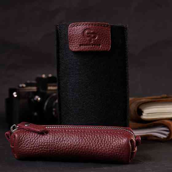 Надійна шкіряна ключниця GRANDE PELLE 11667 Бордовий Київ