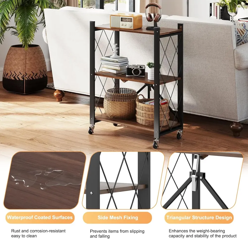 Стеллаж трехъярусный универсальный из нержавеющей стали/ Раскладной органайзер-стеллаж 66x34x88 см Коломия - фото 7