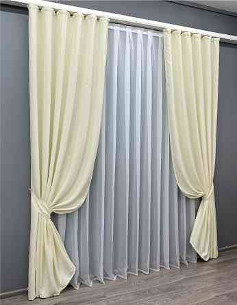 Комплект готових штор VR-Textil Льон Парма № 1736ш Молочный 150х270 см 2 шт (33-0647) Киев