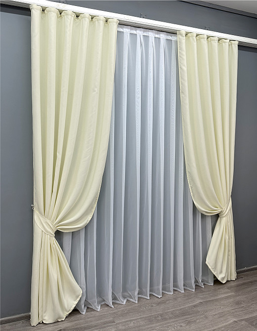 Комплект готових штор VR-Textil Льон Парма № 1736ш Молочный 150х270 см 2 шт (33-0647) Киев - изображение 3