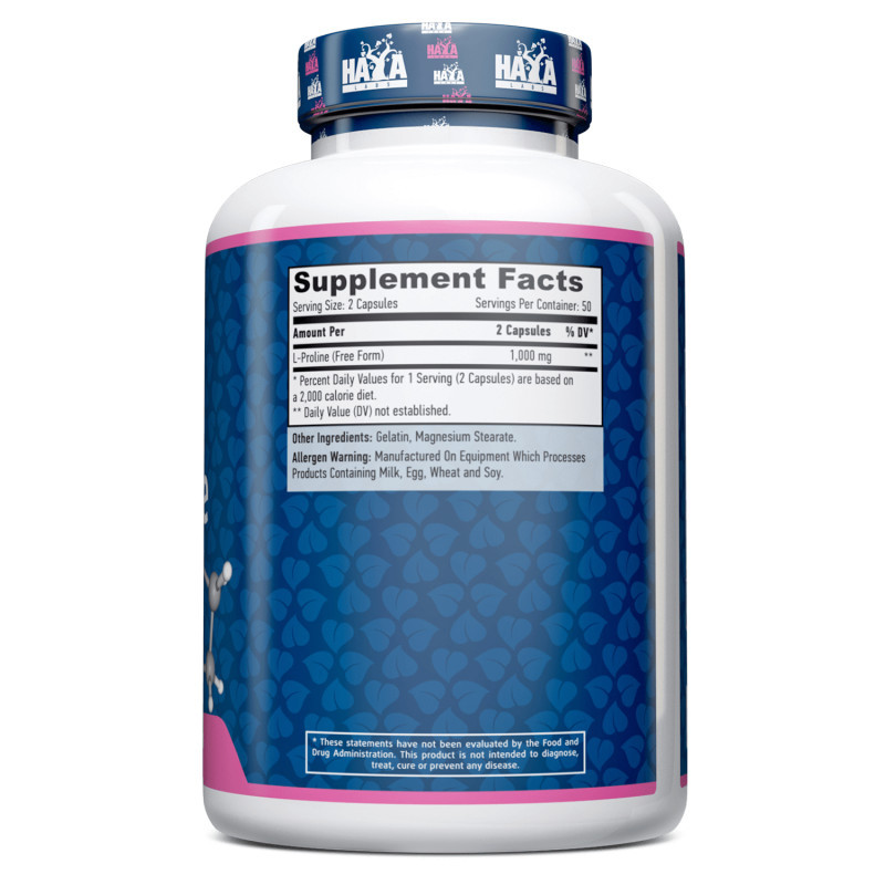 L-пролін Haya Labs L-Proline 1000 mg 100 caps Луцьк - фото 2