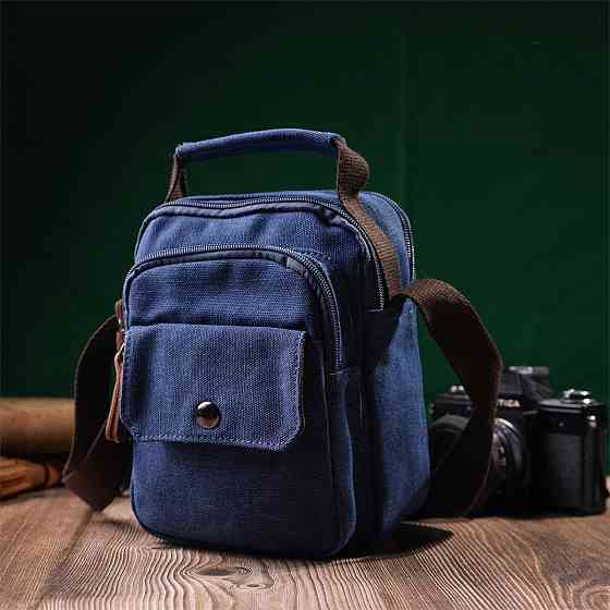 Удобная небольшая мужская сумка из плотного текстиля Синий (Vintage) Киев